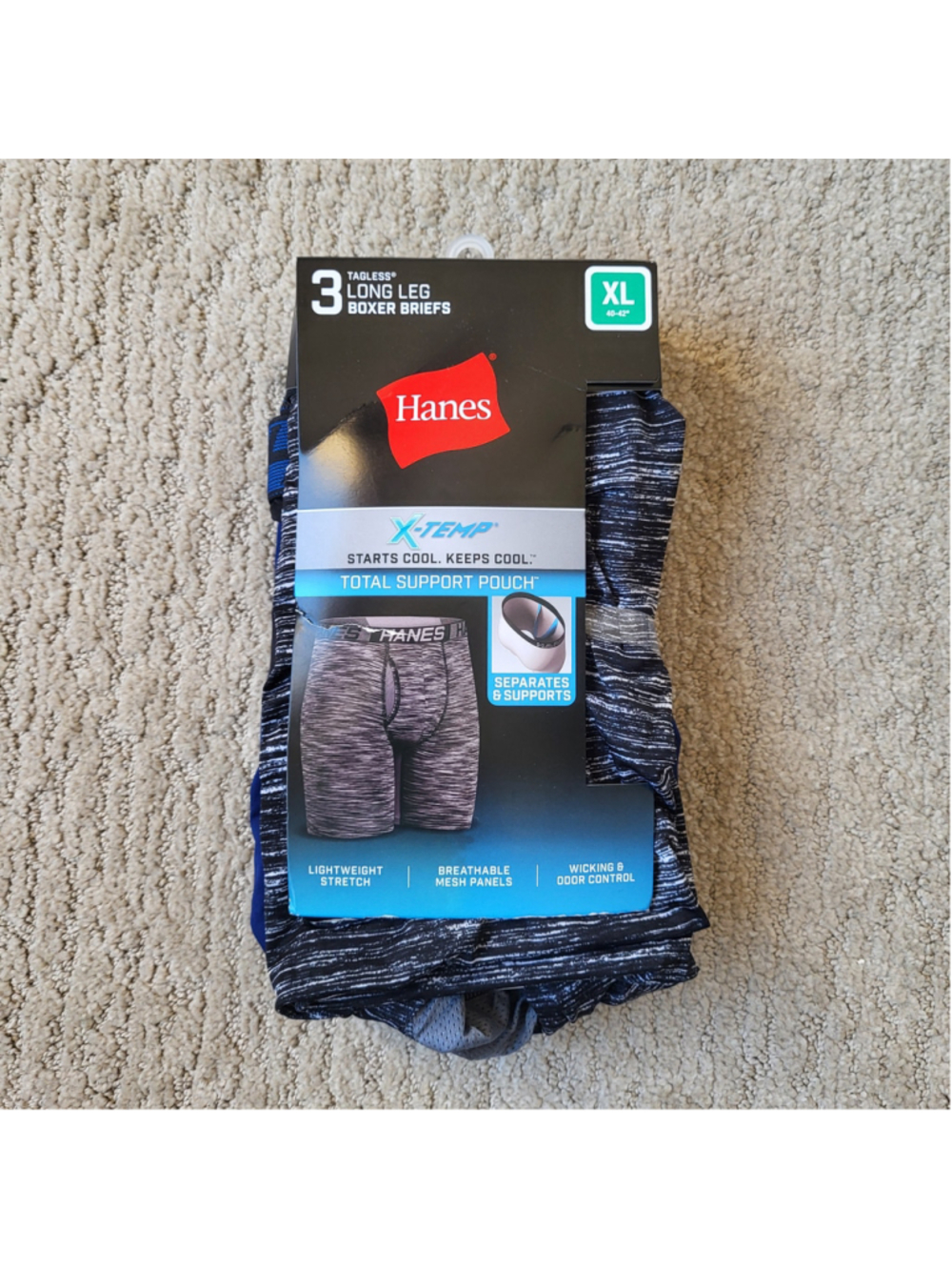 Men’s Hanes X-Temp 3 Pack Long Leg Boxer Briefs - XL 40-42 - Total Support -NIP